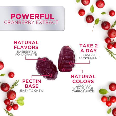 Nature's Nutrition - Cranberry Gummies – Vitamina C em Goma para Saúde do Trato Urinário – 25.000mg – Concentrado Triplo de Cranberry em Comprimidos de Suplemento Extrato, Potência Máxima, Livre de GMO e Glúten – Marca Cranberry Gummies