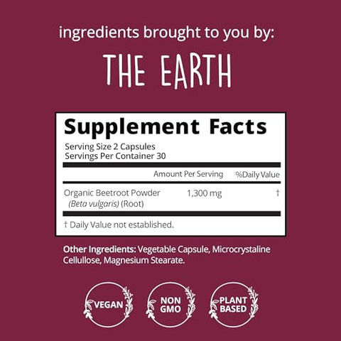 Happy Healthy Hippie - Cápsulas de Beterraba Orgânica [1.300mg Superfood] – Suplemento para Suporte à Pressão Arterial, Pó de Beterraba – Suplemento de Óxido Nítrico, Fluxo Sanguíneo