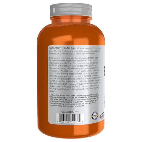 Sports Nutrition, Beta-Alanine Pure Powder 2,000 mg, Resistência Muscular, 500g - NOW Foods