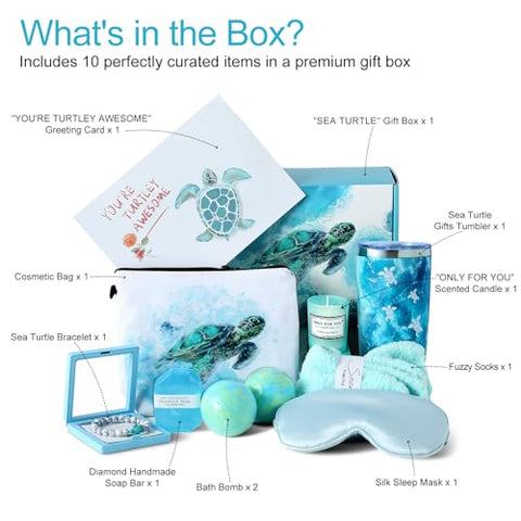 ELSEULAR - Presentes de Tartaruga Marinha para Mulheres – Cestas de Presente de Aniversário – Conjunto de Presentes para Mulheres – Spa Relaxante – Luxuoso Presente de Dia dos Namorados e Natal para Mulheres, Mães, Amigas, Avós e Adultos