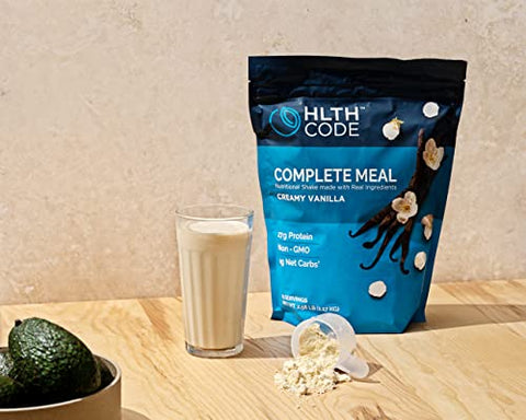 HLTH CODE - HLTH Code – Pó Substituto de Refeição Completo | Alto Teor de Proteína | Sabor Cremoso de Baunilha | 15 Porções