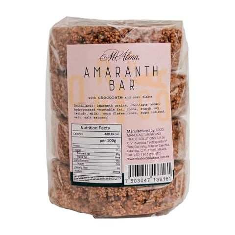 El Sabor de Oaxaca - Mi Alma, Barra de Amaranto com Chocolate e flocos de milho PREMIUM, Super Food, Sem Glúten, Snack Saudável, 240g