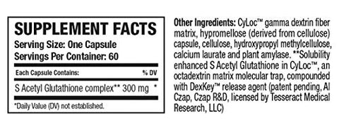 Tesseract Medical Research - SafeCell – Suplemento de S-Acetil Glutationa para Apoio à Saúde Neuro, Poderoso Antioxidante para Neutralizar Radicais Livres, Hipoalergênico, 300mg, 60 Cápsulas Vegetarianas