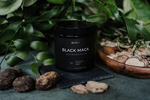 TERRA ELMNT - ELMNT 40,000mg 40x Força Raiz de Maca Preta Orgânica com Ashwagandha – Cápsulas de Raiz de Maca Peruana de Maior Potência para Homens – Pó de Maca Peruana 100% Puro, Gelatinizado – 40g
