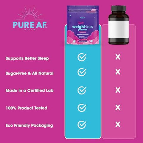 Pure AF Nutra - Queimador de Gordura Noturno Gummies Pure AF, Sem Açúcar, Queimador de Gordura Noturno