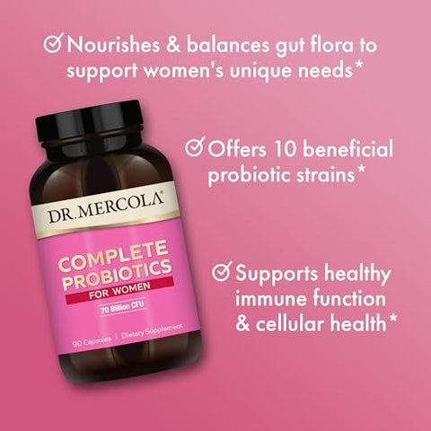 Complete Probióticos para Mulheres 70 Bilhões UFC, 90 Porções (90 Cápsulas), Suplemento Alimentar, Apoia a Saúde Digestiva, Não OGM - Dr. Mercola