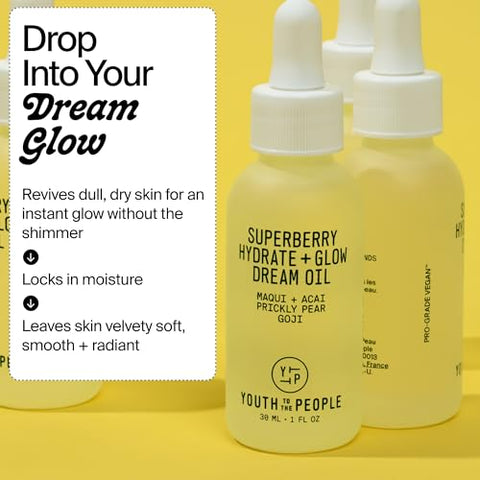 Juventude para o Povo Óleo Facial Hidratante Superberry para Pele Seca e Radiante – Óleo Facial de Absorção Rápida  Youth To The People