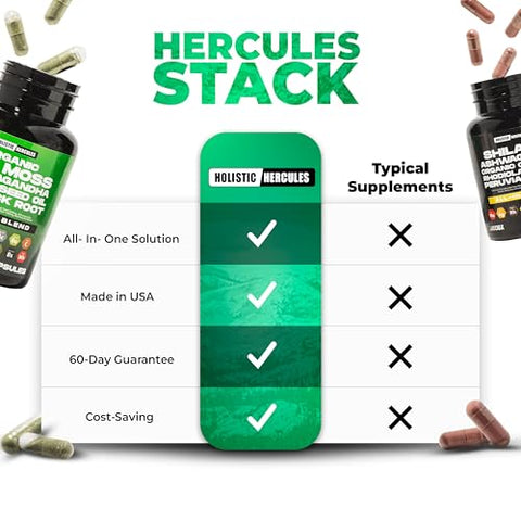 Holistic Hercules - Premium Combo Bundle – Sea Moss 9000mg, Black Seed Oil 6000mg, Ashwagandha 3000mg, Shilajit 12000mg, Black Maca 4000mg, Beetroot 1000mg, Pacote de Suplementos All in 1