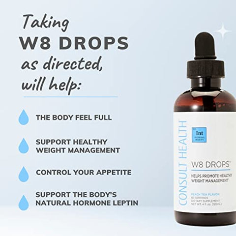 W8 Drops – Promove Gerenciamento Saudável do Peso – Reduz Acúmulo de Gordura – DygloFit – Extrato de Fruta de Dichrostachys Glomerata – Sabor Chá de Pêssego – 60 Porções - Consult Health