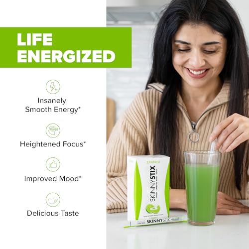 SkinnyStix – Pó Energético com Suporte GLP-1, Aumenta o Humor – 10 Calorias – Yerba Mate, Café – 15 Stix, Limão - Zantrex