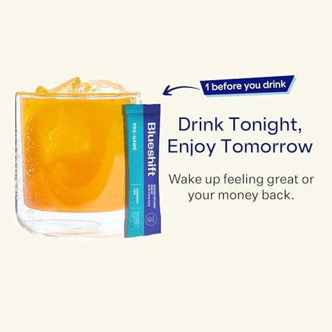 Pre-Game – Suplemento NAC para Pré-Beber, Sachês de Pó de Eletrólitos, Sachês de Hidratação, Suporte Hepático Pré-Álcool com Gengibre, Cisteína, Cardo de Leite, Pó Sem Açúcar - Blueshift