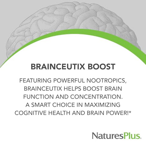 Natures Plus - BrainCeutix by NaturesPlus: Suplemento Ginkgo Plus para Memória e Concentração, 90 Cápsulas