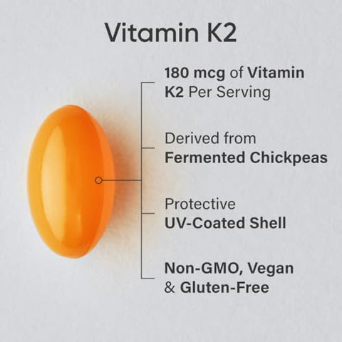 Sports Research - Vitamina K2 como MK-7 180mcg com Óleo de Coco MCT – 60 Cápsulas Vegetais – Certificado Vegano, Verificado Não-OGM