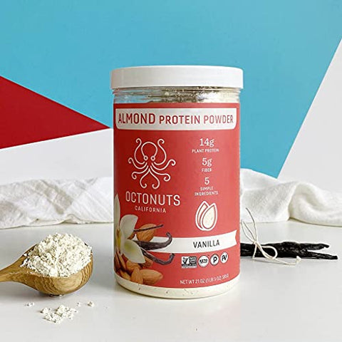 OCTONUTS - Proteína em Pó de Amêndoa de Baunilha, 21 Ounce (595g), Feita com Amêndoas da Califórnia, 14g de Proteína Vegetal, Keto, Paleo Friendly, Vegano, Sem Glúten, 17 Porções