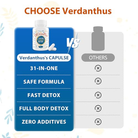 Verdanthus - 31 em 1 Desintoxicante e Limpeza do Fígado, Detox Rápido, Detox Completo do Corpo, Limpeza de Toxinas para Fígado, Rim, Fórmula Herbal Natural, Suporte Imunológico