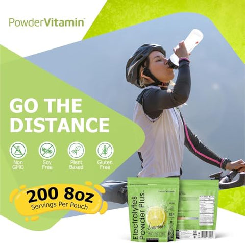 PowderVitamin - Pó de Eletrólitos Plus Keto, Limonada (100 Porções) 0 Açúcar, Sem Maltodextrina, 1000mg de Potássio, 120mg de Cálcio, 120mg de Magnésio, Vitamina C Orgânica, Zero Calorias, Hidratação Energética