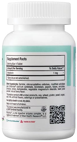 Melatonina Mastigável, Sabor de Frutas Vermelhas, 1mg para Adultos ou Adolescentes, Auxílio Natural para Adultos, Alternativa aos Gummies de Melatonina com 1 mg - Maxi Health