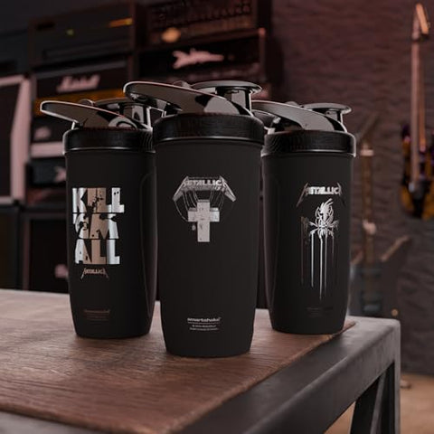 Rockband Reforce Garrafa de Shake de Proteína em Aço Inoxidável 700 ml | 23.5 oz – Tampa Rosqueável à Prova de Vazamentos – Livre de BPA – Não Isolada – Unissex – Logotipo Metallica, Scary Guy - Smartshake