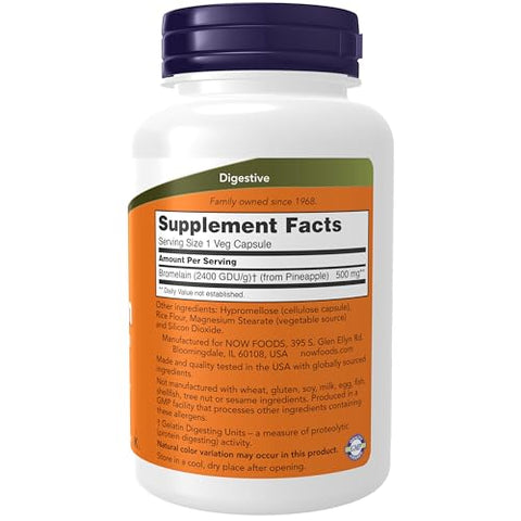Bromelain 2,400 GDU/g – 500 mg, Enzima Proteolítica Natural, 120 Cápsulas Vegetais - NOW Foods
