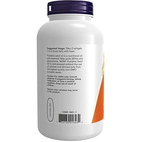 Óleo de Semente de Abóbora 1000 mg NOW Foods com Ácidos Graxos Essenciais e Fitosteróis, Extraído a Frio, 200 Softgels