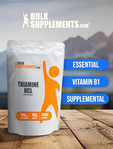 com Pó de Cloridrato de Tiamina – Vitamina B1, Suplemento de Tiamina B1, 100mg – Livre de Glúten, 100g (Pack de 1) - BulkSupplements