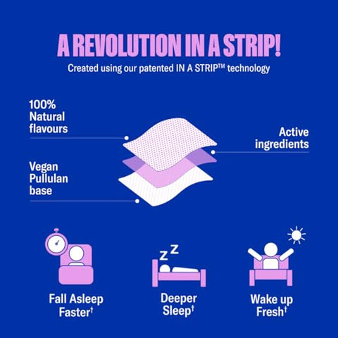 NuStrips - Sleep in a Strip™ | Fitas Orais para Dormir com 5mg de Melatonina, Raiz de Valeriana, L-Teanina e Vitamina B6 | Mais Rápido que Gomas | 100% Natural | 30 Fitas Embaladas Individualmente