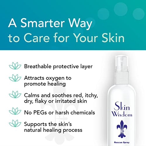Skin Wisdom - Rescue Spray: Fórmula Patenteada com Ácido Hialurônico, Aloe Vera Orgânica para Pele Saudável – Eczema, Rosácea, Dermatite por Radiação, Queimadura Solar, Irritação, Redução de Cicatrizes 120 ml
