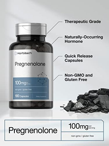 Pregnenolone 100mg | 180 Cápsulas | Suplemento Sem OGM e Glúten - Horbäach