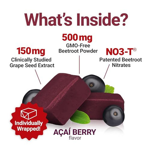 Suplementos Force Factor Total Beets para Suporte à Pressão Arterial com Pó de Beterraba, Mastigáveis de Beterraba Saborosos para Energia Saudável do Coração e Aumento de Óxido Nítrico, 60 Mastigáveis