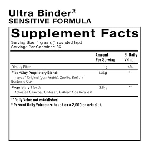 Ultra Binder Fórmula Sensível – Suplemento para Saúde Intestinal com Carvão Ativado e Argila Bentonita – Pó de Apoio à Limpeza (120g) - Quicksilver Scientific