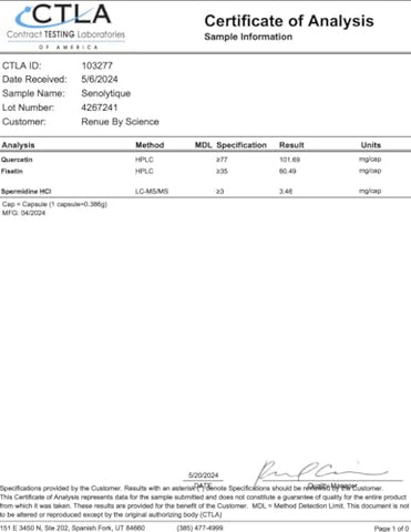 Suplemento Senolítico Renue | 60 Cápsulas com Fisetina (35mg) Quercetina (78mg) - Renue By Science
