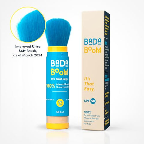 Bada Boom - Protetor Solar Mineral em Pó Translúcido, Aplicação com Pincel, FPS 50 para Crianças e Pele Sensível