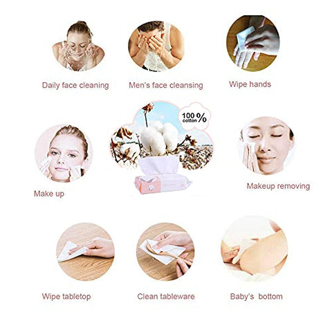 careboree - Toalha de Rosto Descartável Careboree Extra Espessa, Secagem Facial 100% Algodão, Lenços de Algodão sem Fiapos (Pacote com 5)