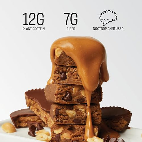 mindright - Mindright Superfood Barra de Proteína Vegana | Sem Glúten, Não-Transgênica, Baixo Teor de Açúcar | Snack Cerebral para Melhorar o Humor, Energia e Foco | Pacote com 12 (Peanut Butter Cup)