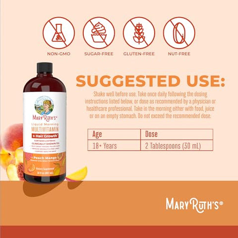 Vitaminas Líquidas para Crescimento Capilar – Biotina 10000mcg – Vitamina D – Cabelos Mais Grossos – Rugas Linhas Finas – Cuidados com a Pele - MaryRuth Organics
