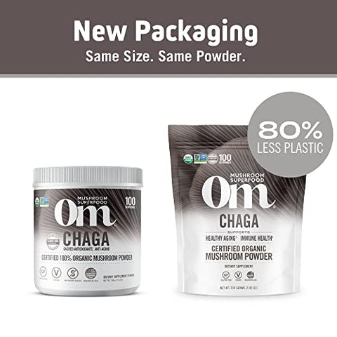 Mushroom Superfood Chaga Pó de Cogumelo Orgânico, 200g, 100 Porções, Cultivado nos EUA, Antioxidantes Sagrados - OM