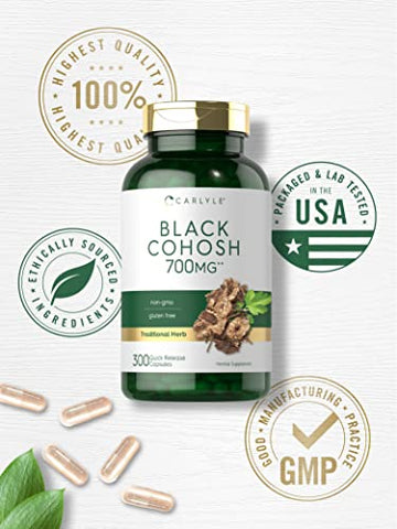 Cápsulas de Cohosh Preto | 700mg | 300 Unidades | Fórmula Livre de Transgênicos e Glúten | Extrato de Raiz de Cohosh Preto - Carlyle
