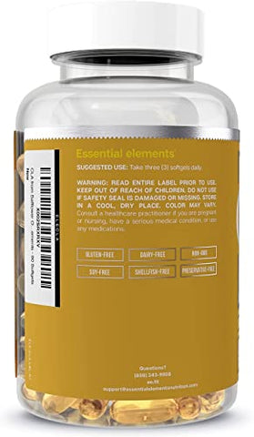 CLA de Óleo de Cártamo – 2400 mg de Ácido Linoleico Conjugado | Essential Elements – 90 Softgels