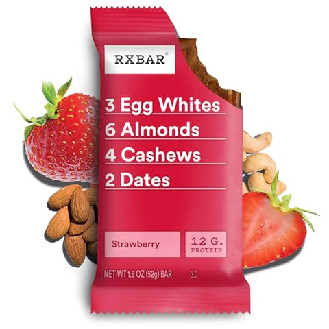 Barras de Proteína, 12g Proteína, Snacks Sem Glúten, Morango, Caixa de 22oz (12 Barras) - RXBAR