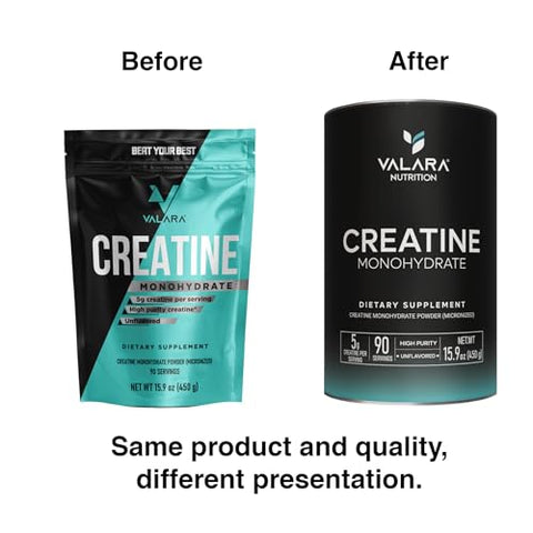 VALARA BOOST RECOVERY - Valara Creatine Monohydrate Micronized Powder 450g – 90 Porções, 5000mg Por Porção (5g) Sem Sabor, Vegano e Amigo da Dieta Keto