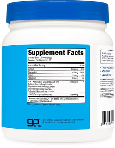 Keto BHB Exogenous Ketones 4-em-1 (30 Porções) 12g Beta-Hidroxibutirato (BHB) Por Porção, (Sem Sabor) – Sais de Cetona - Nutricost