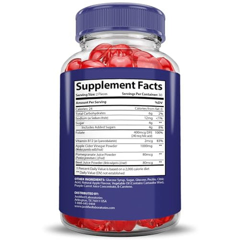 Justified Laboratories - (2 Pacotes) Gomas Ketosophy Keto ACV Fórmula Avançada 1000MG Gomas Ketosophy Keto Vinagre de Maçã Formulado com Pó de Romã e Beterraba B12 Vegano Não GMO 120 Gomas