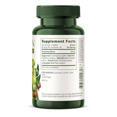 Triphala Guggulu – Suplemento Orgânico de Triphala com Resina de Guggulu – Detox Herbal para Apoiar a Digestão Saudável – 90 Comprimidos – Não-OGM - Banyan Botanicals