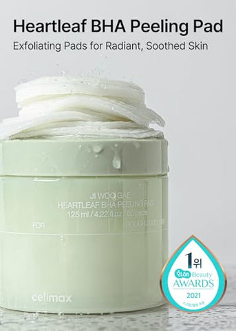 celimax - Celimax Ji.Woo.Gae Heartleaf BHA Peeling Pad Edição Dupla | Extratos de Heartleaf, Pads Esfoliantes, Peelings Faciais, Hidratante, Para Pele Problemática