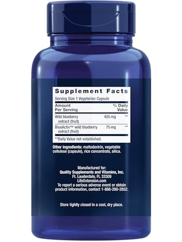 Blueberry Extract Capsules – Suplemento de Extrato de Mirtilo em Cápsulas – Suporte à Saúde Cerebral – Não-OGM, Sem Glúten, Vegetariano – 60 Cápsulas - Life Extension