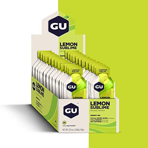 GU ENERGY GEL - GU Energy Gel Original – Energia Vegana, Sem Glúten, Kosher e Sem Laticínios para Qualquer Treino – 24 Unidades, Sabor Limão Sublime