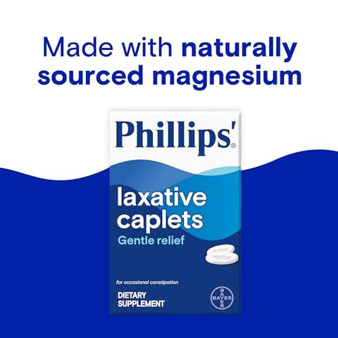 Phillips' - Phillips Laxative Caplets: Alívio Suave da Constipação Ocasional com Magnésio Natural, Sem Cólicas e Laxantes Estimulantes, 100 Caplets