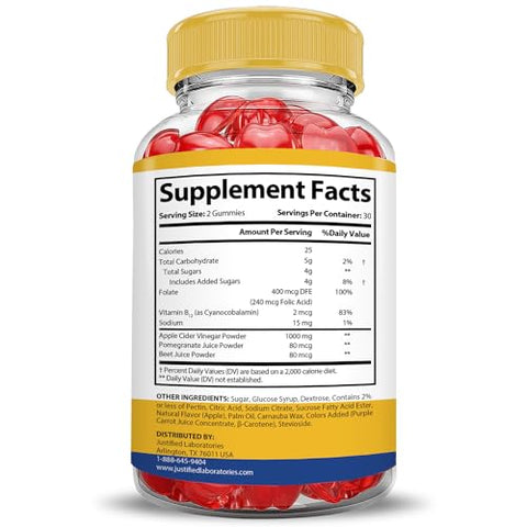 Justified Laboratories - (2 Pacotes) Gomas Slim Spark Keto ACV Fórmula Avançada 1000MG Slimspark Keto Gomas Vinagre de Maçã Aumento Formulado com Romã Suco de Beterraba em Pó B12 Vegano Não GMO 120