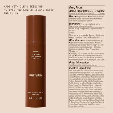 Isle Glow Loção Facial FPS 45, Hidratante, Protetor Solar, Fórmula Leve, Hidrata, Protege e Suaviza a Pele, 45 ml - Cay Skin