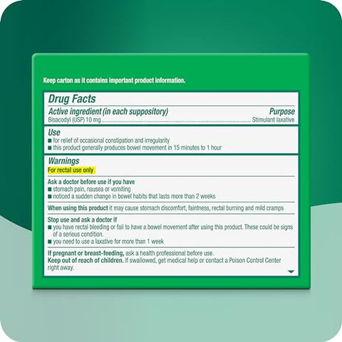 Fast Relief Supositórios Laxantes Medicados, Uso Retal, Bisacodil, 10 mg, 28 Unidades - Dulcolax